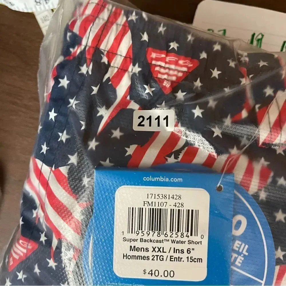 NWT Columbia PFG Super Backcast Water Shorts Patriotic Fish Pattern Men’s XXL